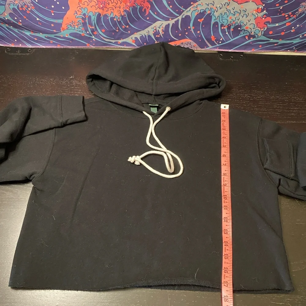 Wild fable Black Cripped Hoodie with White Drawcord - Picture 4 of 5